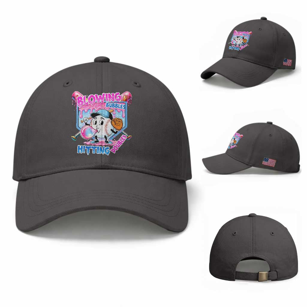 Baseball Blowing Bubbles Hitting Doubles Baseball Cap Sports Bubble Gum Lover TS11 Baseball Cap Universal Fit Dark Gray Print Your Wear