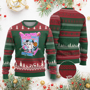 Baseball Blowing Bubbles Hitting Doubles Ugly Christmas Sweater Sports Bubble Gum Lover TS11 Red Green Print Your Wear
