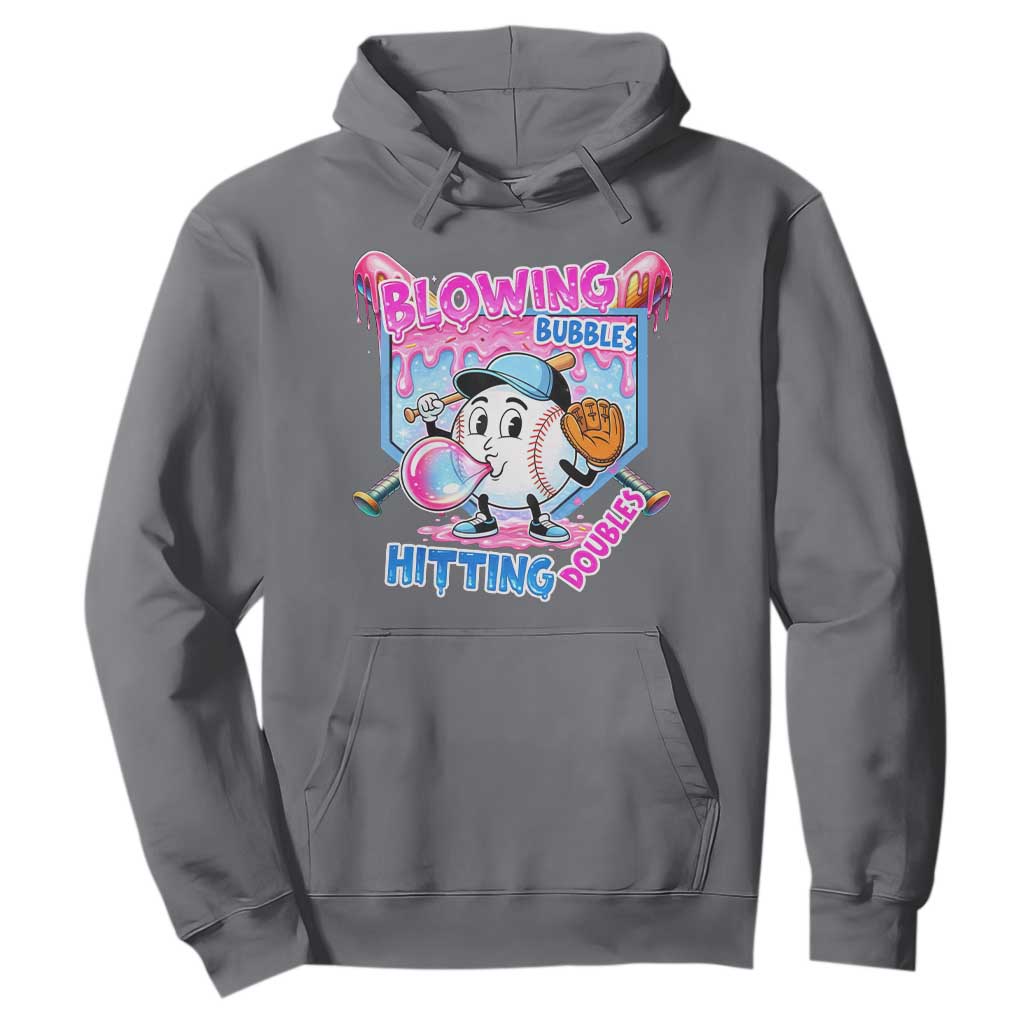 Baseball Blowing Bubbles Hitting Doubles Hoodie Sports Bubble Gum Lover TS11 Charcoal Print Your Wear
