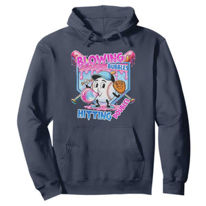 Baseball Blowing Bubbles Hitting Doubles Hoodie Sports Bubble Gum Lover TS11 Navy Print Your Wear