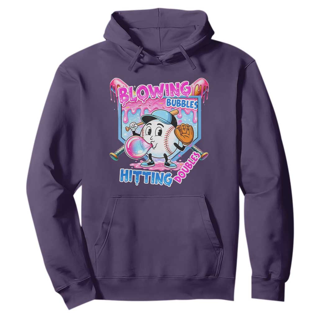 Baseball Blowing Bubbles Hitting Doubles Hoodie Sports Bubble Gum Lover TS11 Purple Print Your Wear