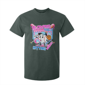 Baseball Blowing Bubbles Hitting Doubles T Shirt For Kid Sports Bubble Gum Lover TS11 Dark Forest Green Print Your Wear