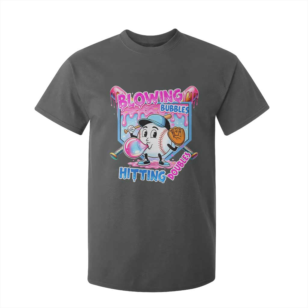 Baseball Blowing Bubbles Hitting Doubles T Shirt For Kid Sports Bubble Gum Lover TS11 Dark Heather Print Your Wear