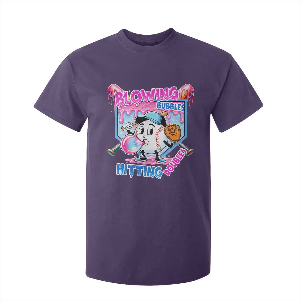 Baseball Blowing Bubbles Hitting Doubles T Shirt For Kid Sports Bubble Gum Lover TS11 Purple Print Your Wear