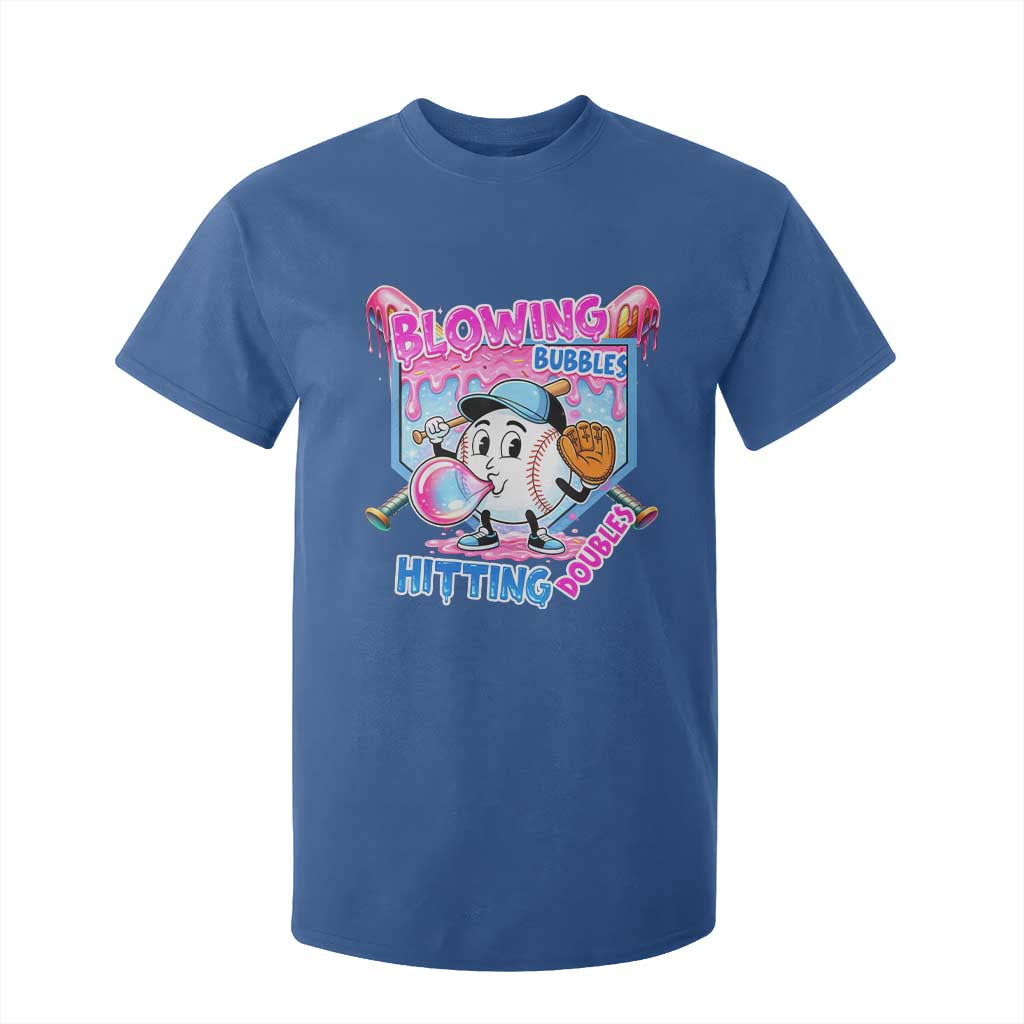 Baseball Blowing Bubbles Hitting Doubles T Shirt For Kid Sports Bubble Gum Lover TS11 Royal Blue Print Your Wear