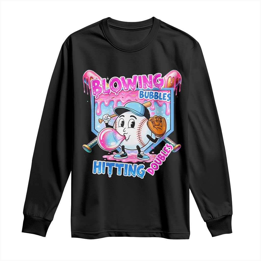 Baseball Blowing Bubbles Hitting Doubles Long Sleeve Shirt Sports Bubble Gum Lover TS11 Black Print Your Wear