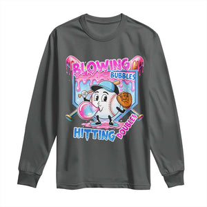 Baseball Blowing Bubbles Hitting Doubles Long Sleeve Shirt Sports Bubble Gum Lover TS11 Dark Heather Print Your Wear
