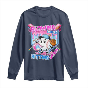 Baseball Blowing Bubbles Hitting Doubles Long Sleeve Shirt Sports Bubble Gum Lover TS11 Navy Print Your Wear