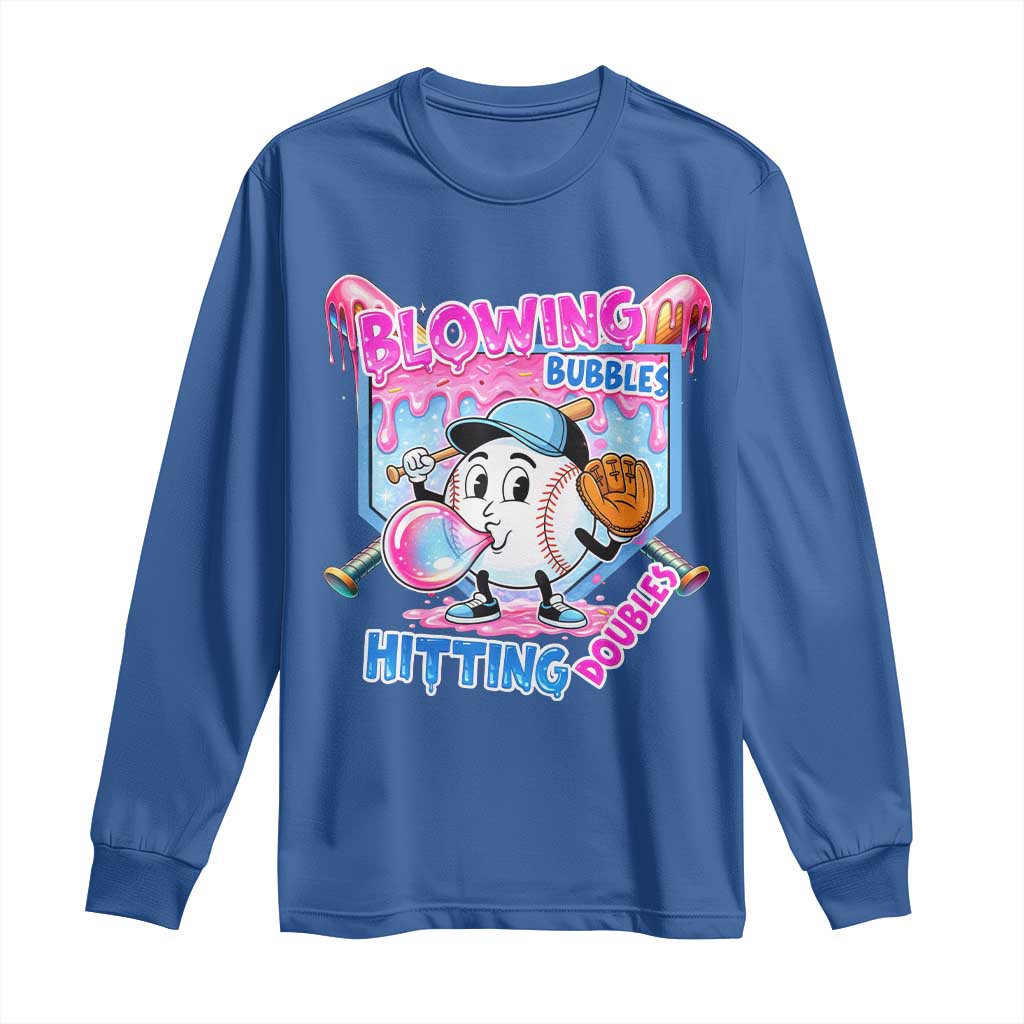 Baseball Blowing Bubbles Hitting Doubles Long Sleeve Shirt Sports Bubble Gum Lover TS11 Royal Blue Print Your Wear