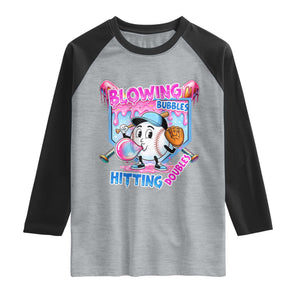 Baseball Blowing Bubbles Hitting Doubles Raglan Shirt Sports Bubble Gum Lover TS11 Heather Gray Black Print Your Wear