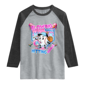 Baseball Blowing Bubbles Hitting Doubles Raglan Shirt Sports Bubble Gum Lover TS11 Heather Gray Heather Charcoal Print Your Wear