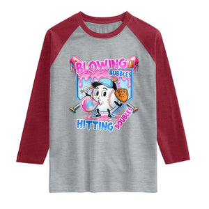 Baseball Blowing Bubbles Hitting Doubles Raglan Shirt Sports Bubble Gum Lover TS11 Heather Gray Heather Red Print Your Wear