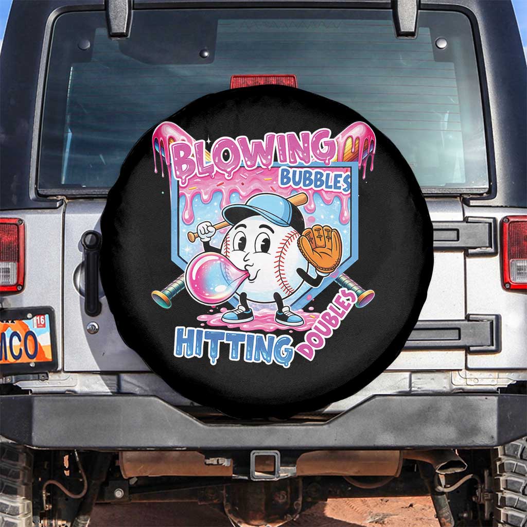 Baseball Blowing Bubbles Hitting Doubles Spare Tire Cover Sports Bubble Gum Lover TS11 No hole Black Print Your Wear