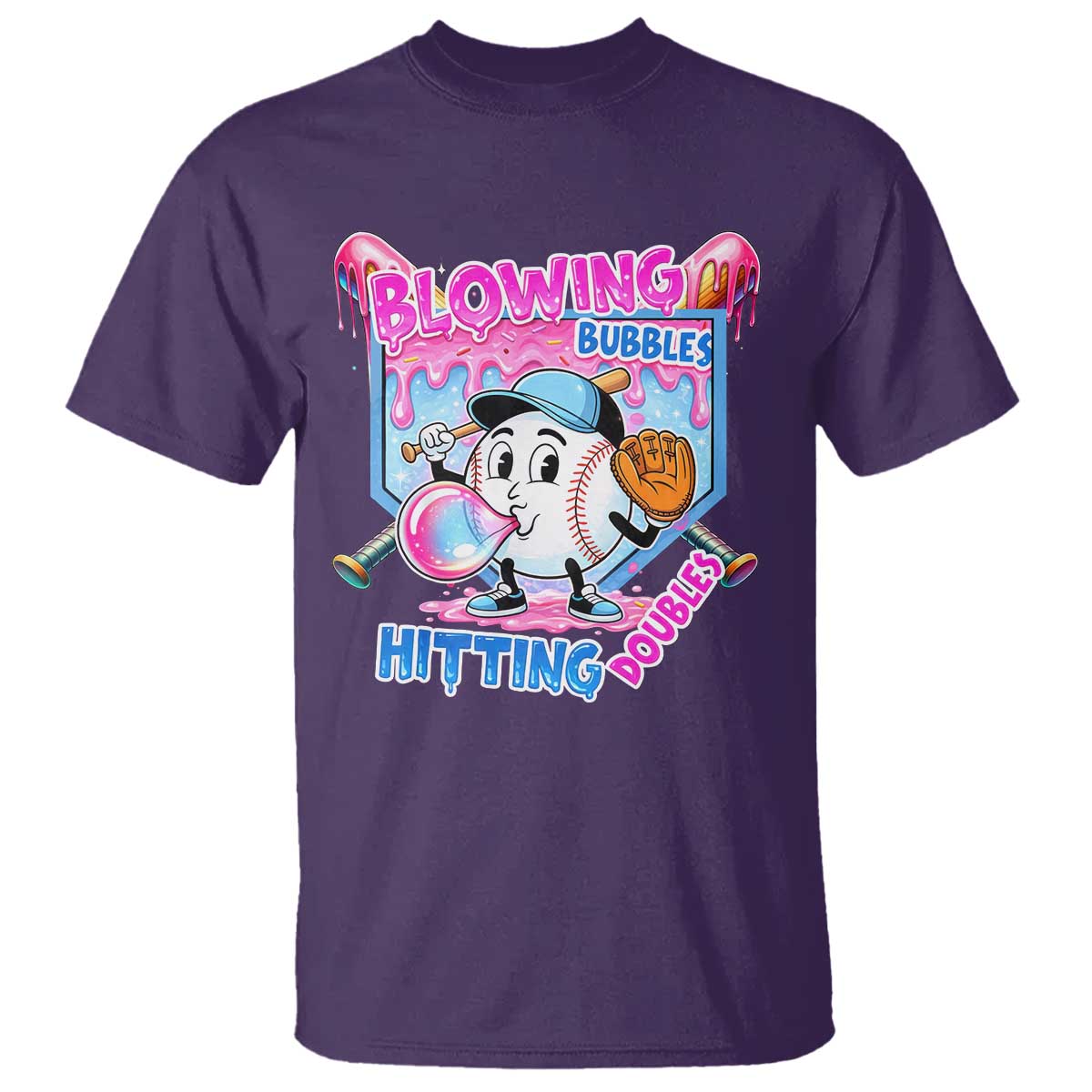 Baseball Blowing Bubbles Hitting Doubles T Shirt Sports Bubble Gum Lover TS11 Purple Print Your Wear