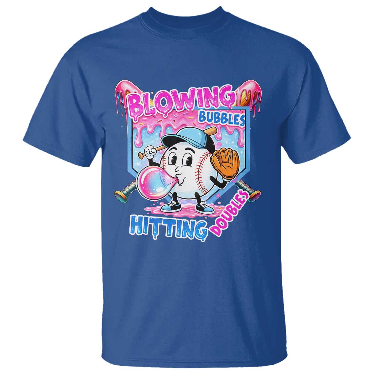 Baseball Blowing Bubbles Hitting Doubles T Shirt Sports Bubble Gum Lover TS11 Royal Blue Print Your Wear