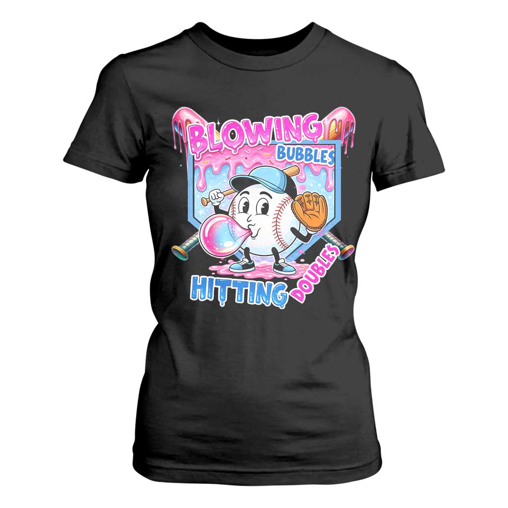 Baseball Blowing Bubbles Hitting Doubles T Shirt For Women Sports Bubble Gum Lover TS11 Black Print Your Wear