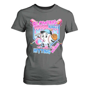 Baseball Blowing Bubbles Hitting Doubles T Shirt For Women Sports Bubble Gum Lover TS11 Dark Heather Print Your Wear