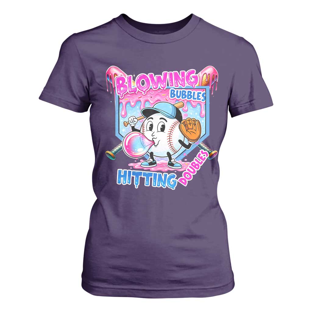 Baseball Blowing Bubbles Hitting Doubles T Shirt For Women Sports Bubble Gum Lover TS11 Purple Print Your Wear