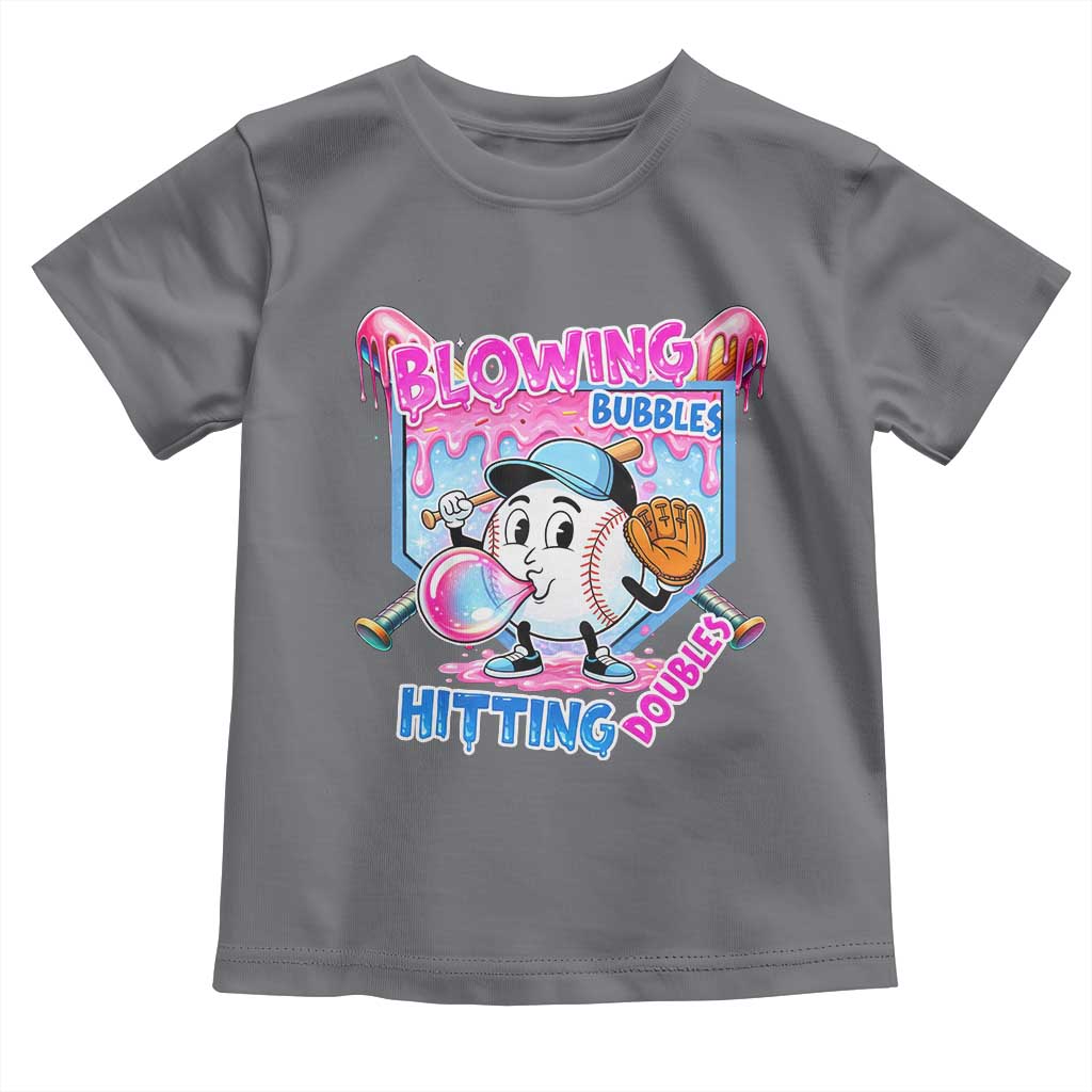Baseball Blowing Bubbles Hitting Doubles Toddler T Shirt Sports Bubble Gum Lover TS11 Charcoal Print Your Wear