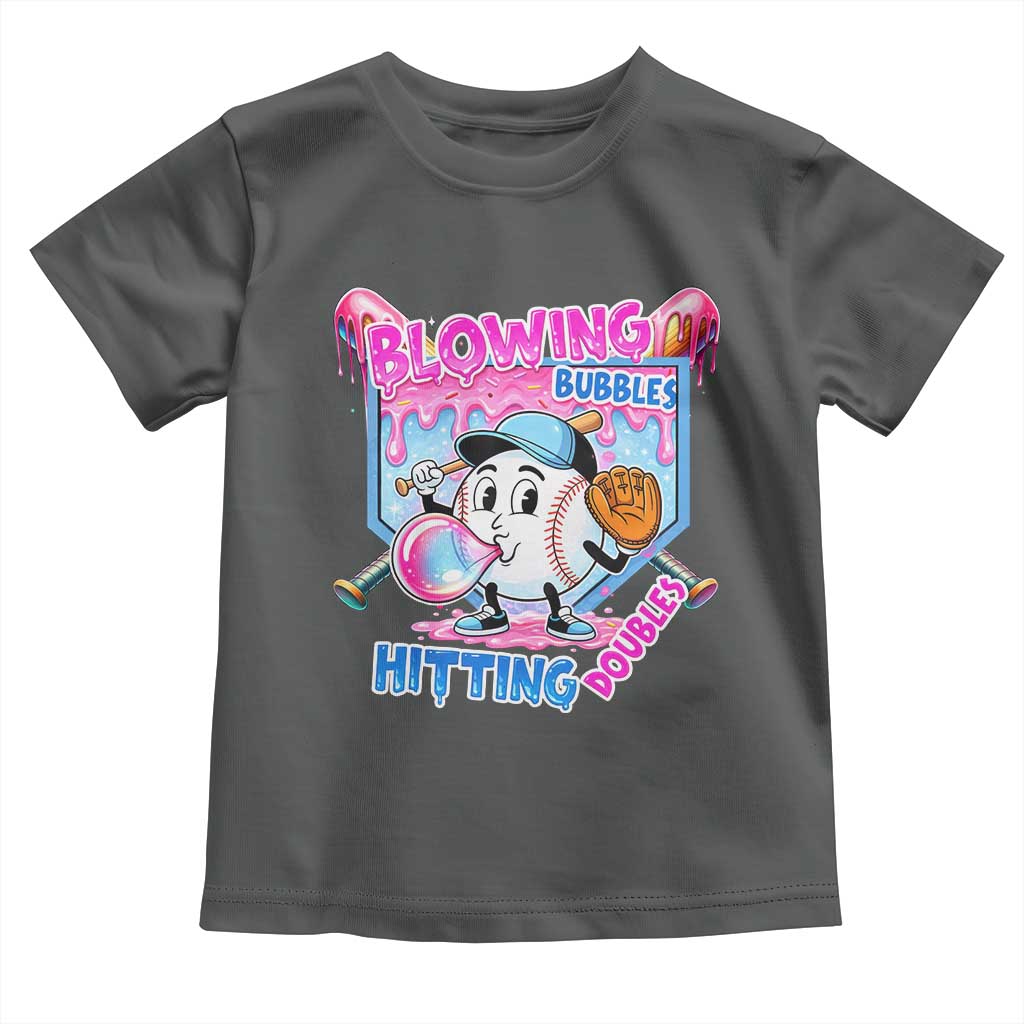 Baseball Blowing Bubbles Hitting Doubles Toddler T Shirt Sports Bubble Gum Lover TS11 Dark Heather Print Your Wear