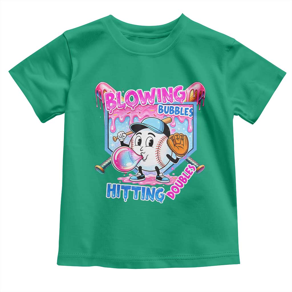 Baseball Blowing Bubbles Hitting Doubles Toddler T Shirt Sports Bubble Gum Lover TS11 Irish Green Print Your Wear