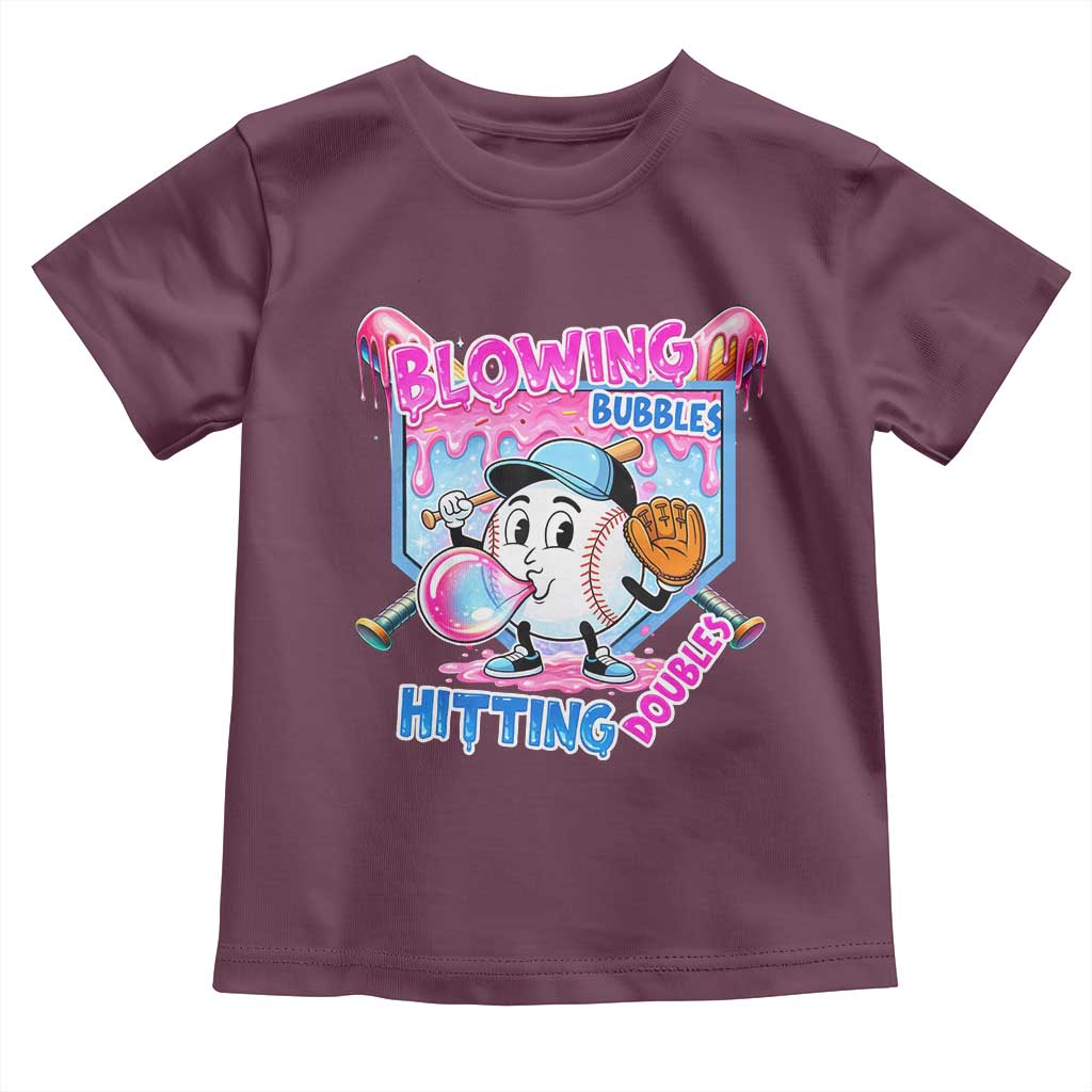 Baseball Blowing Bubbles Hitting Doubles Toddler T Shirt Sports Bubble Gum Lover TS11 Maroon Print Your Wear