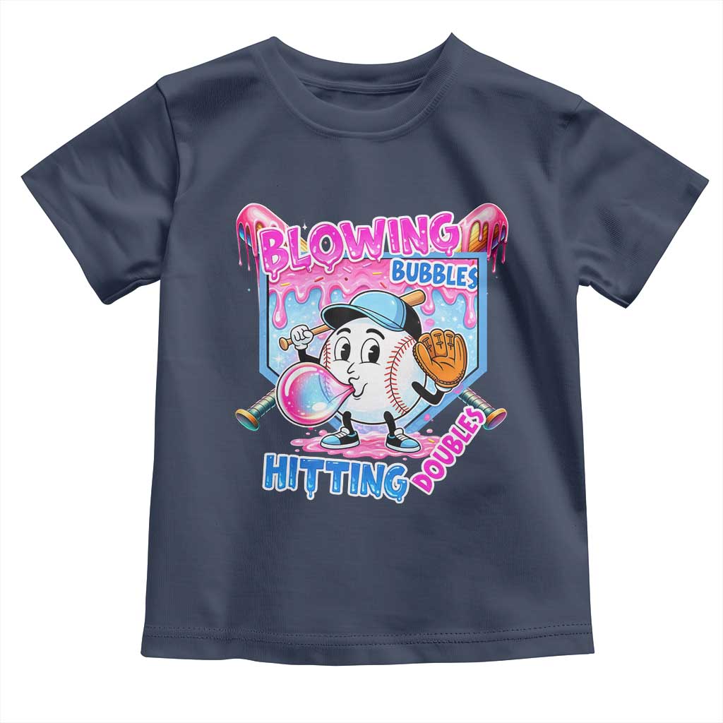 Baseball Blowing Bubbles Hitting Doubles Toddler T Shirt Sports Bubble Gum Lover TS11 Navy Print Your Wear
