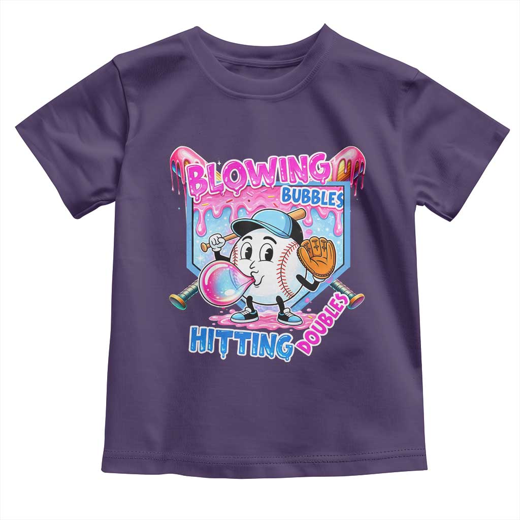Baseball Blowing Bubbles Hitting Doubles Toddler T Shirt Sports Bubble Gum Lover TS11 Purple Print Your Wear