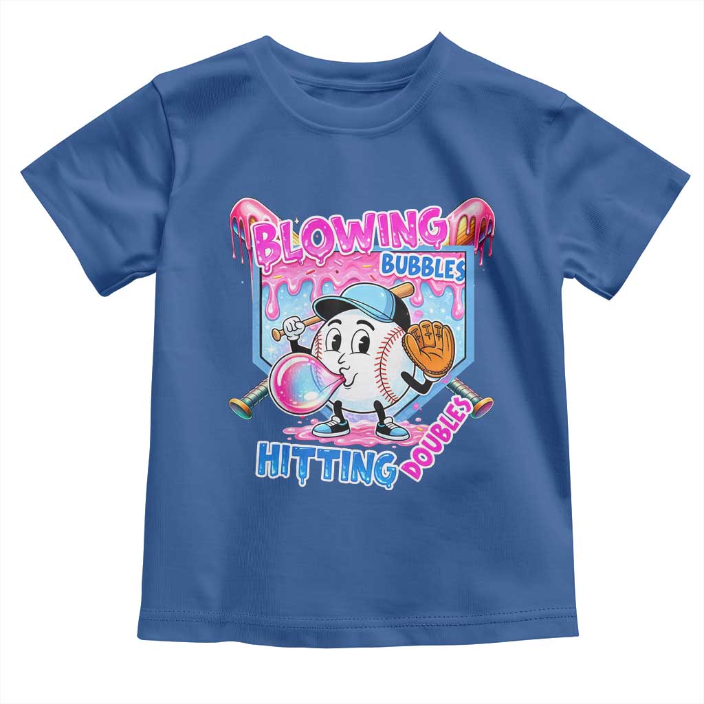 Baseball Blowing Bubbles Hitting Doubles Toddler T Shirt Sports Bubble Gum Lover TS11 Royal Blue Print Your Wear
