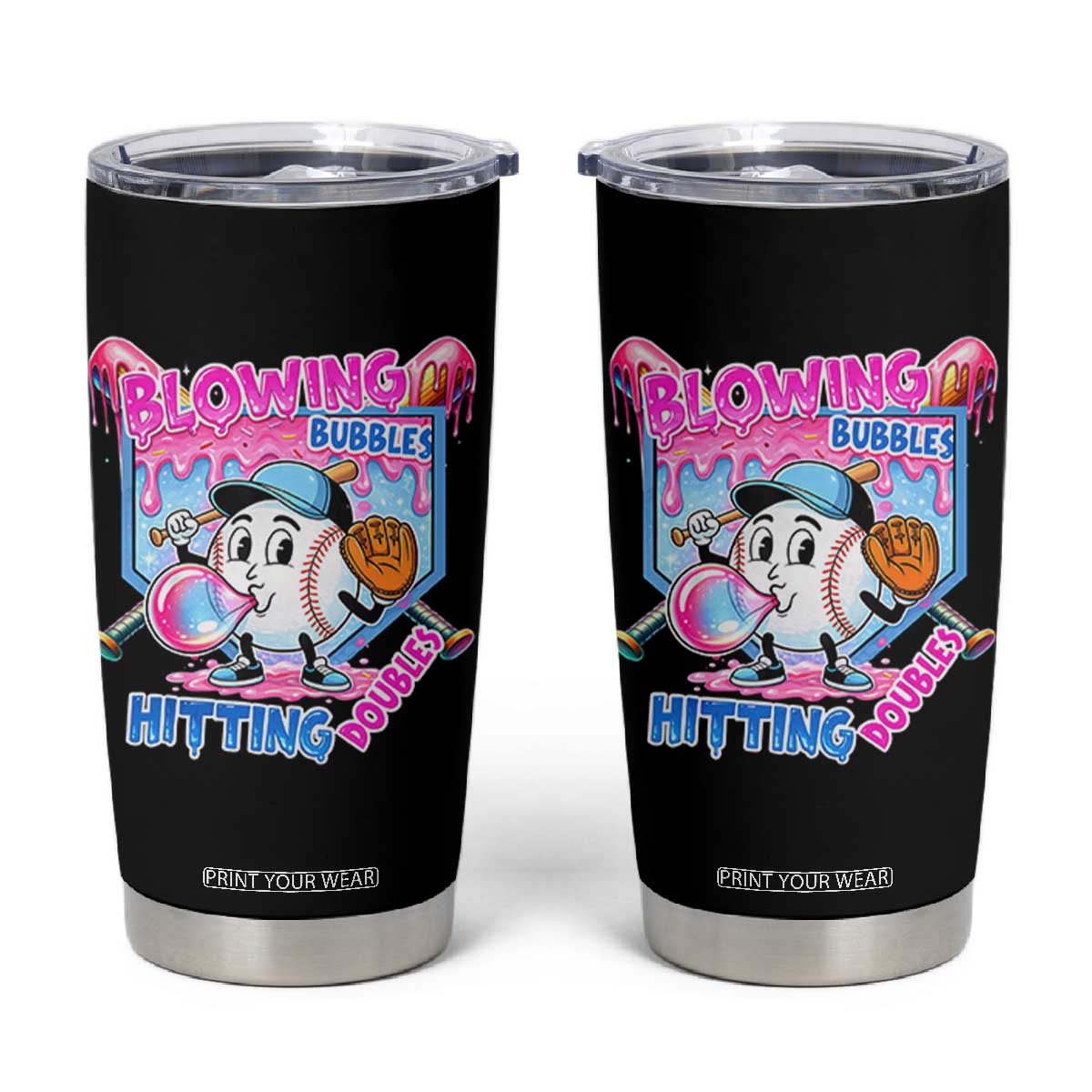 Baseball Blowing Bubbles Hitting Doubles Tumbler Cup Sports Bubble Gum Lover TS11 Black Print Your Wear
