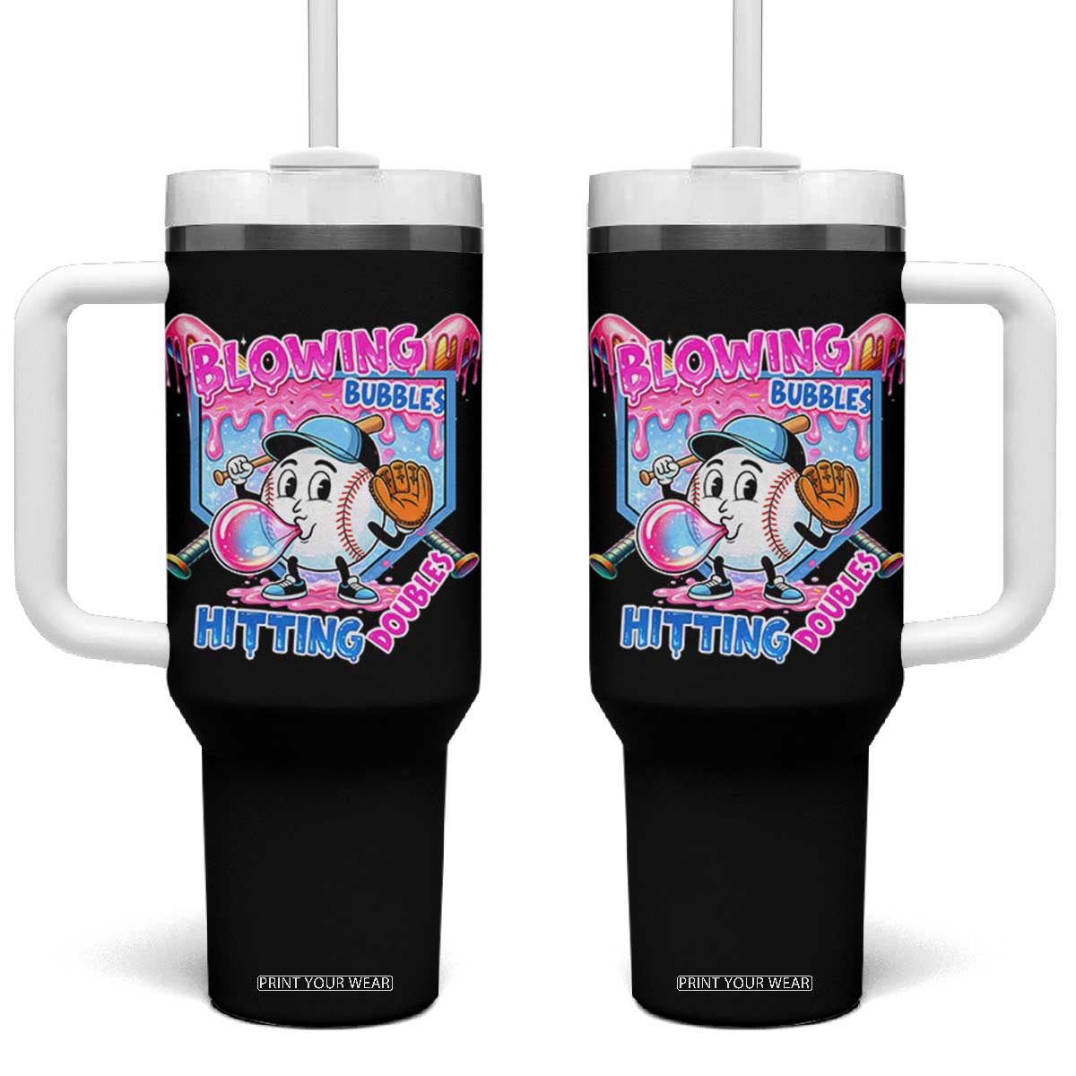 Baseball Blowing Bubbles Hitting Doubles Tumbler With Handle Sports Bubble Gum Lover TS11 One Size: 40 oz Black Print Your Wear