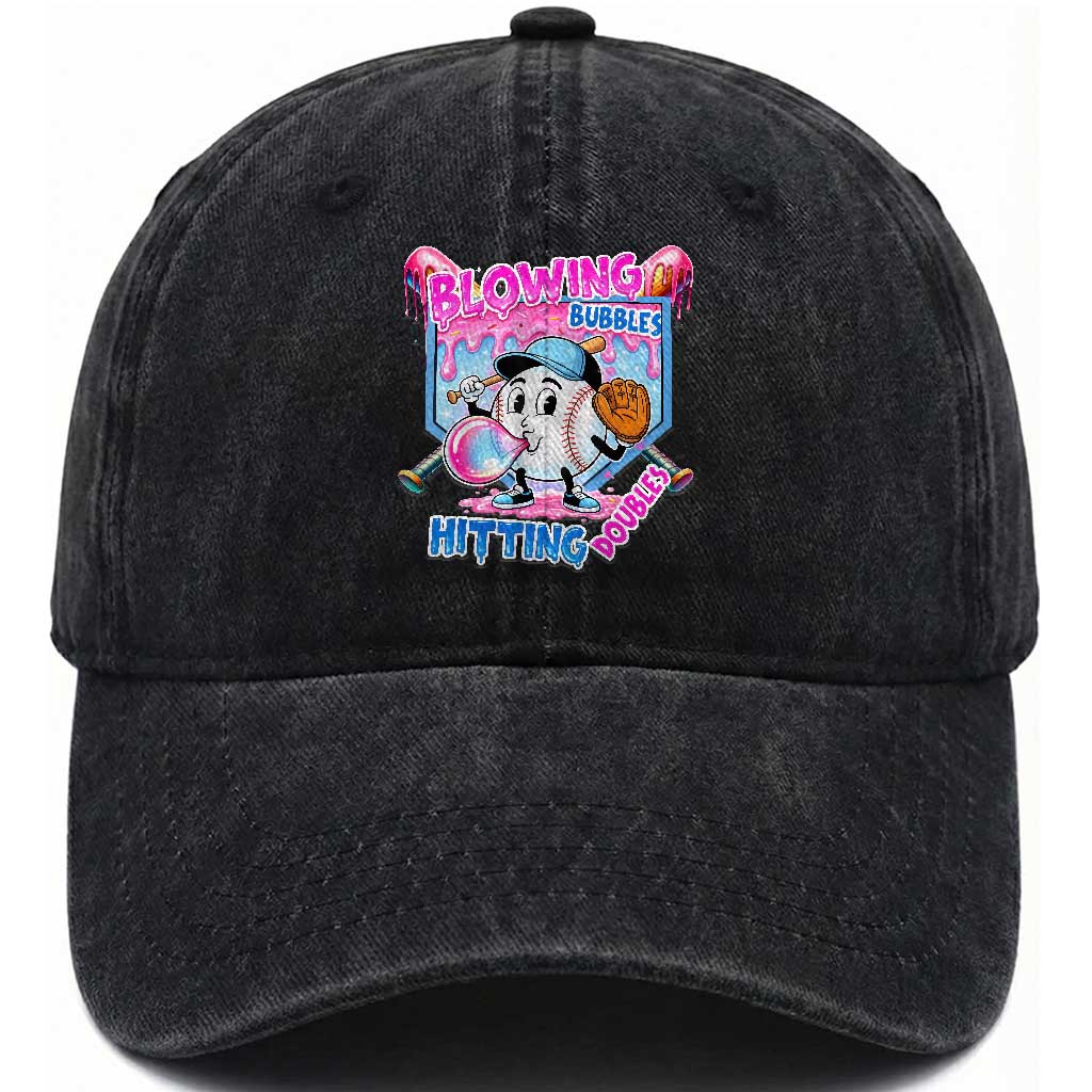 Baseball Blowing Bubbles Hitting Doubles Washed Cotton Baseball Cap Sports Bubble Gum Lover TS11 Print Your Wear