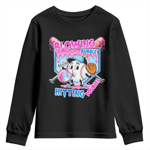 Baseball Blowing Bubbles Hitting Doubles Youth Sweatshirt Sports Bubble Gum Lover TS11 Black Print Your Wear