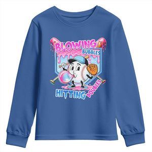 Baseball Blowing Bubbles Hitting Doubles Youth Sweatshirt Sports Bubble Gum Lover TS11 Royal Blue Print Your Wear