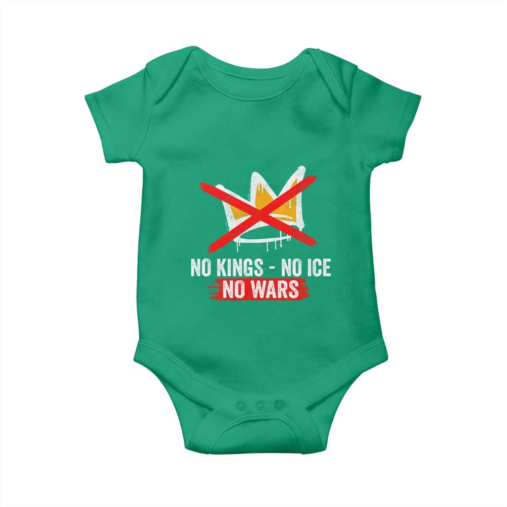 No Kings Protest Baby Onesie No Kings No Ice No Wars Anti Monarchy Statement TS11 Irish Green Print Your Wear
