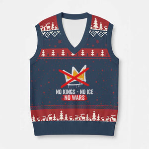 No Kings Protest V-Neck Knit Sweater Vest No Kings No Ice No Wars Anti Monarchy Statement TS11 Navy Red Print Your Wear