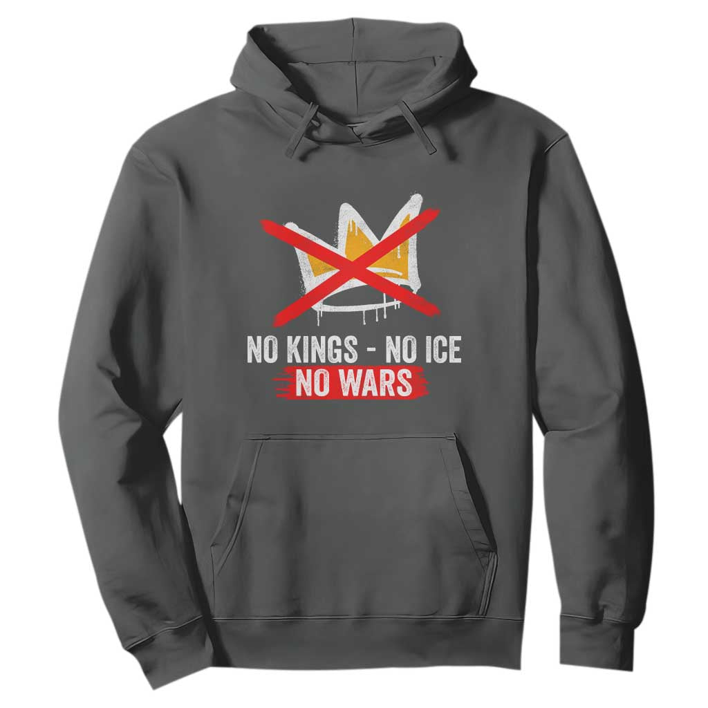 No Kings Protest Hoodie No Kings No Ice No Wars Anti Monarchy Statement TS11 Dark Heather Print Your Wear