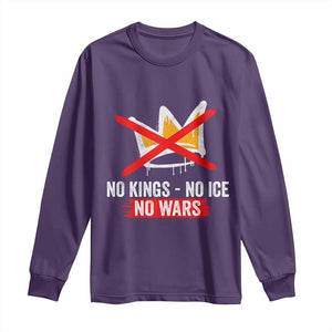 No Kings Protest Long Sleeve Shirt No Kings No Ice No Wars Anti Monarchy Statement TS11 Purple Print Your Wear