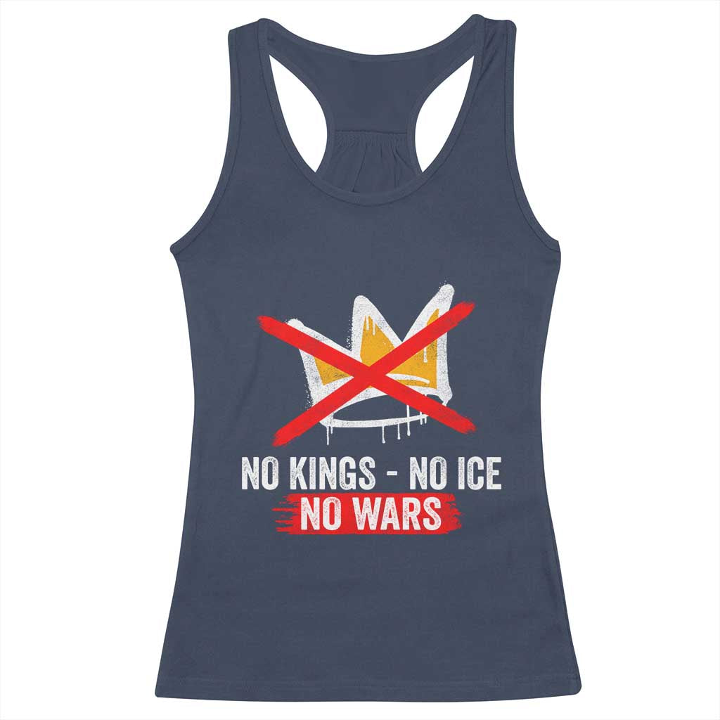 No Kings Protest Racerback Tank Top No Kings No Ice No Wars Anti Monarchy Statement TS11 Navy Print Your Wear