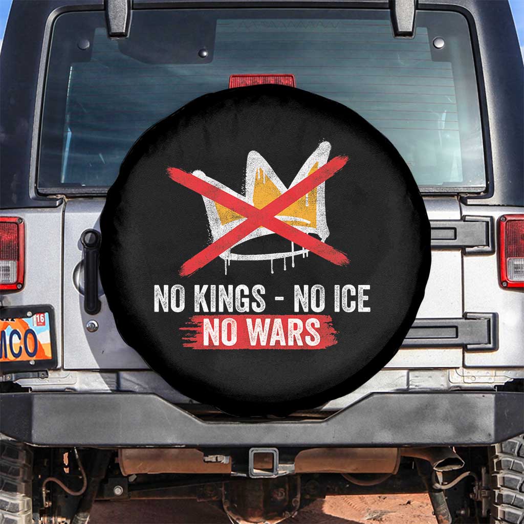 No Kings Protest Spare Tire Cover No Kings No Ice No Wars Anti Monarchy Statement TS11 No hole Black Print Your Wear