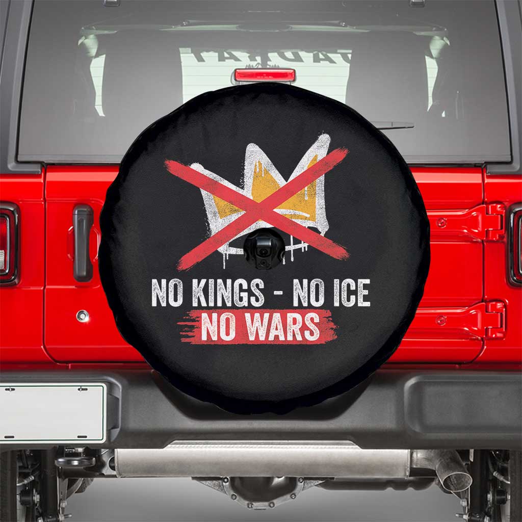 No Kings Protest Spare Tire Cover No Kings No Ice No Wars Anti Monarchy Statement TS11 Black Print Your Wear
