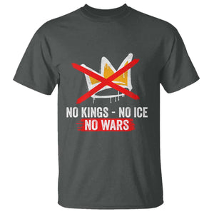 No Kings Protest T Shirt - No Kings No Ice No Wars Anti Monarchy Statement Tee TS11 Dark Heather Print Your Wear