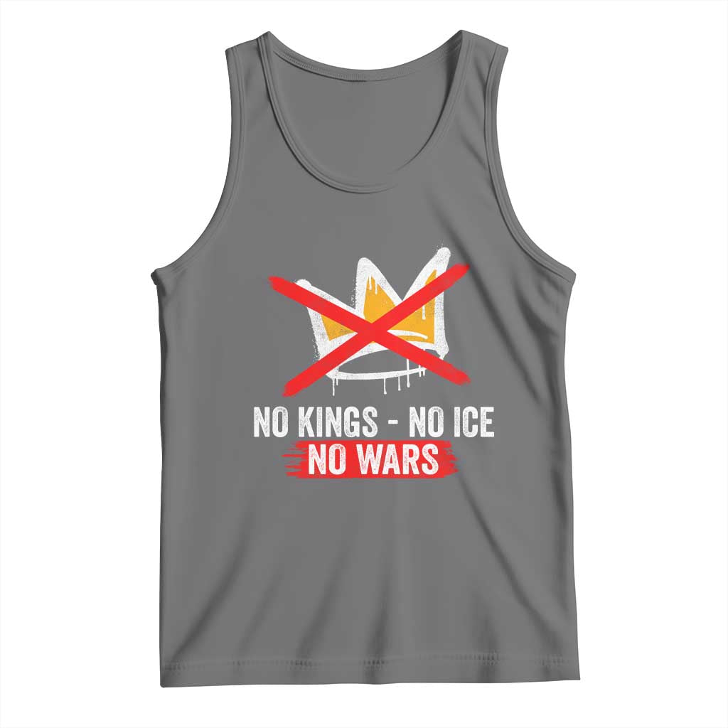 No Kings Protest Tank Top No Kings No Ice No Wars Anti Monarchy Statement TS11 Black Heather Print Your Wear