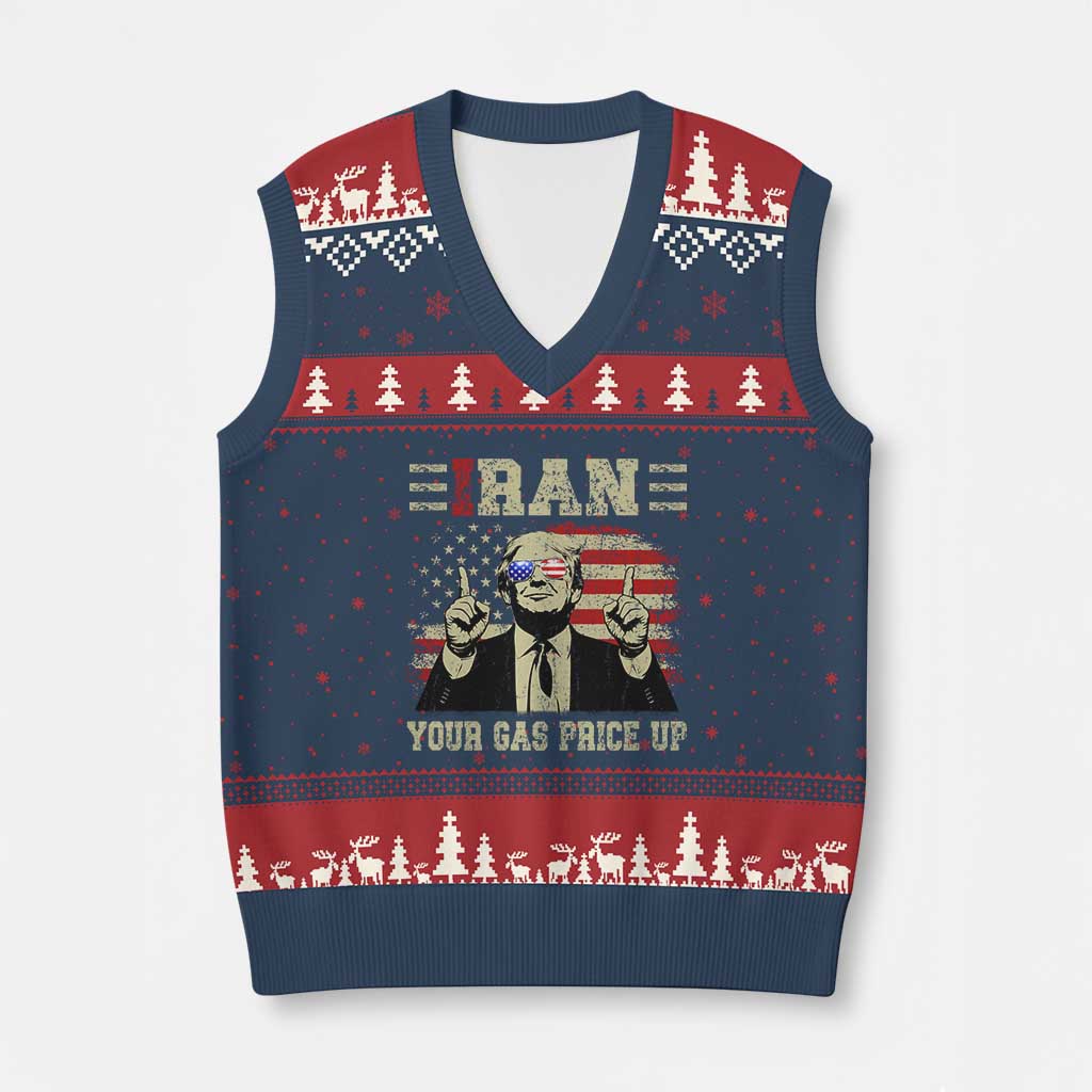 Iran Your Gas Price Up V-Neck Knit Sweater Vest Funny Political Gas Station TS11 Navy Red Print Your Wear