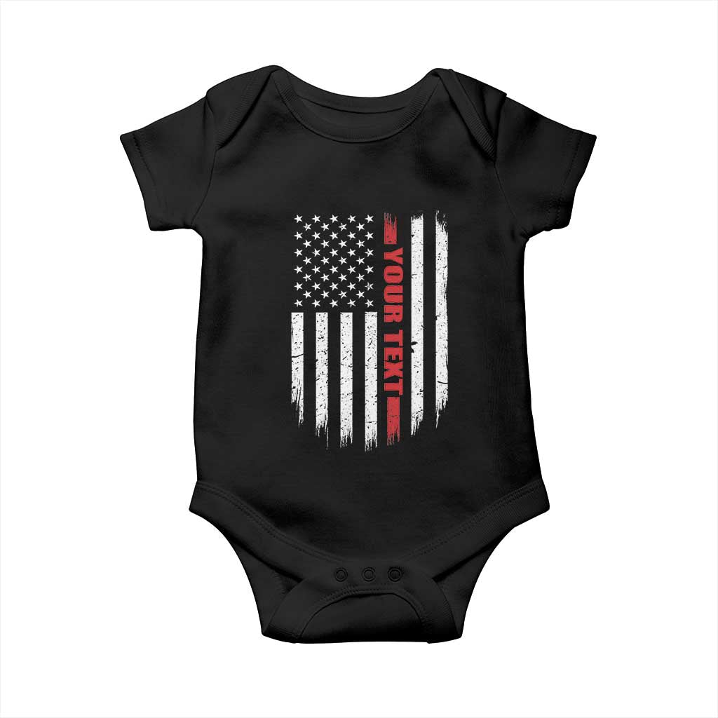 Personalized Firefighter Baby Onesie Custom Text Name Vintage American Flag Patriot Fireman Gift TS11 Black Print Your Wear