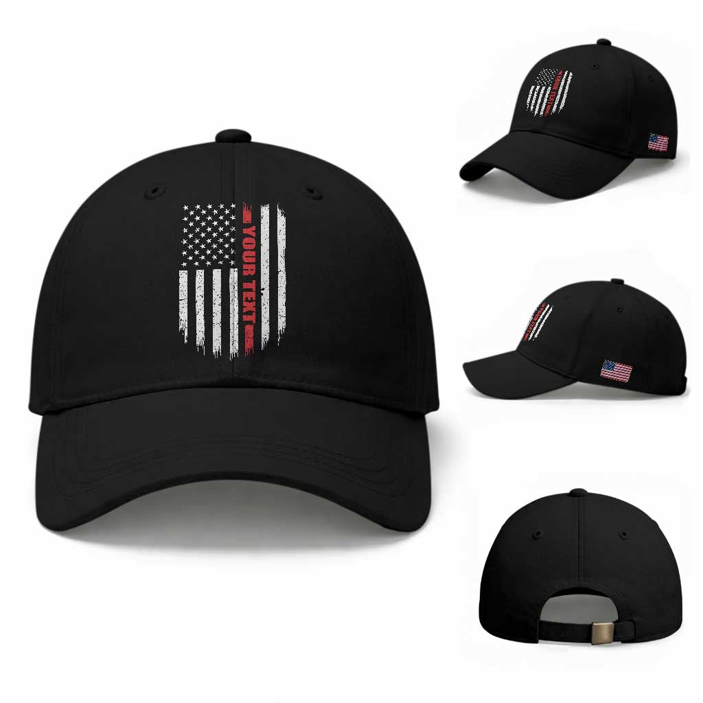 Personalized Firefighter Baseball Cap Custom Text Name Vintage American Flag Patriot Fireman Gift