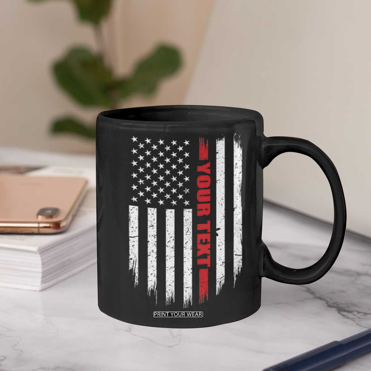 Personalized Firefighter Coffee Mug Custom Text Name Vintage American Flag Patriot Fireman Gift