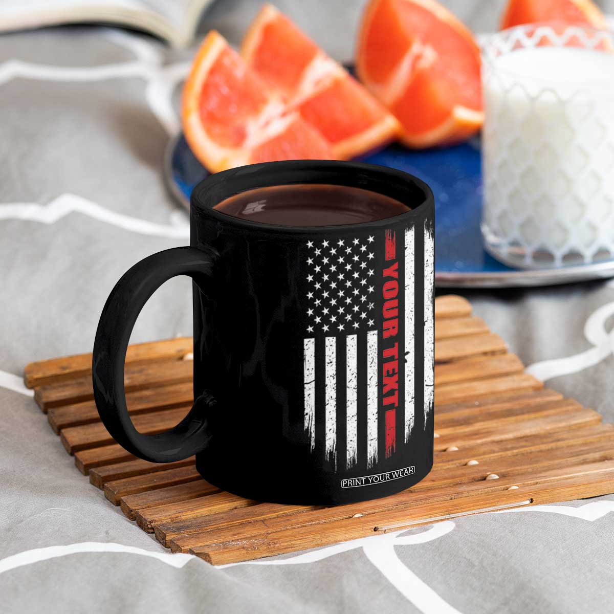 Personalized Firefighter Coffee Mug Custom Text Name Vintage American Flag Patriot Fireman Gift