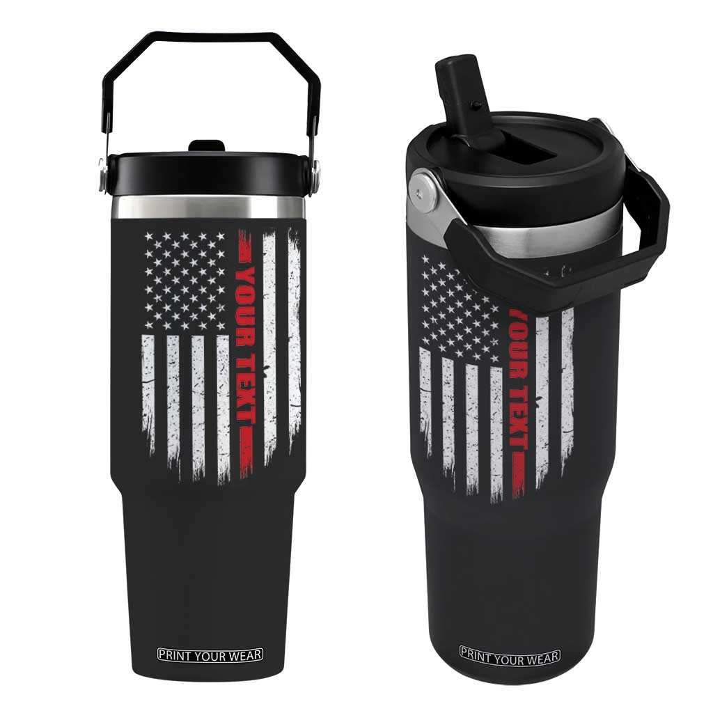 Personalized Firefighter Flip Straw Tumbler Custom Text Name Vintage American Flag Patriot Fireman Gift