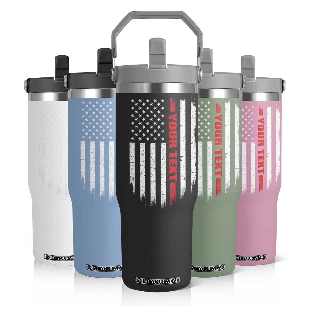 Personalized Firefighter Flip Straw Tumbler Custom Text Name Vintage American Flag Patriot Fireman Gift